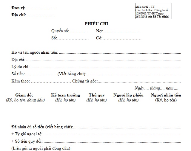 Phiếu chi tiền mặt khác